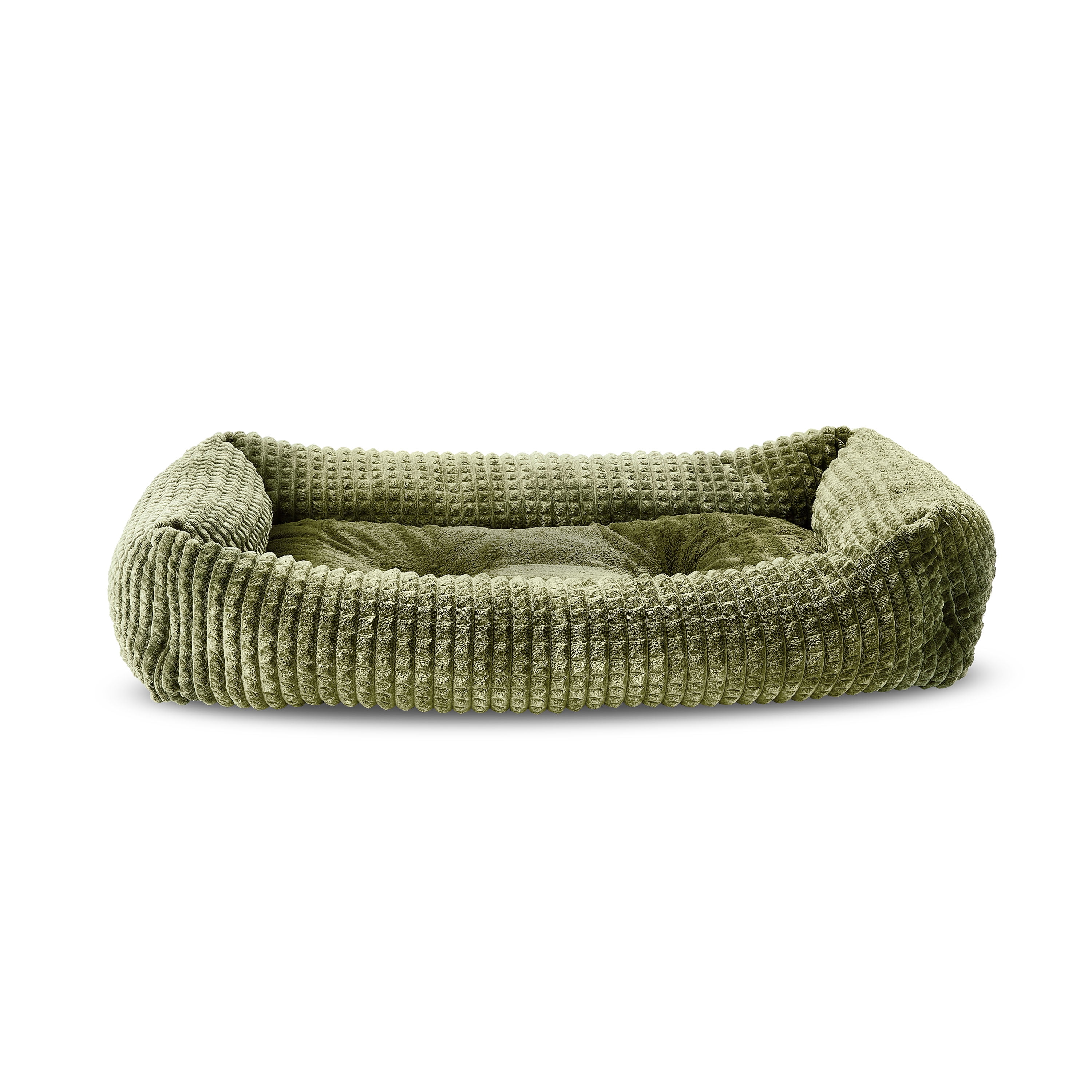 Vibrant Life Large Flannel Waffle Texture Bolster Cat or Dog Bed, Green, 27" x 36"