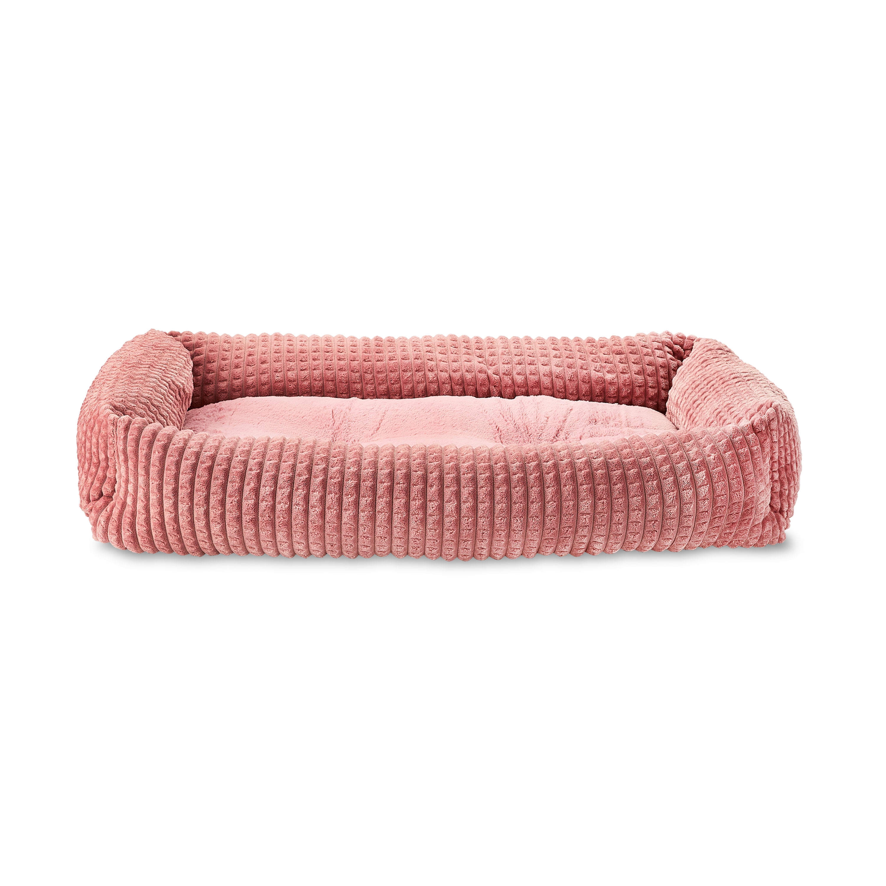 Vibrant Life Large Flannel Waffle Texture Bolster Cat or Dog Bed, Pink, 27" x 36"