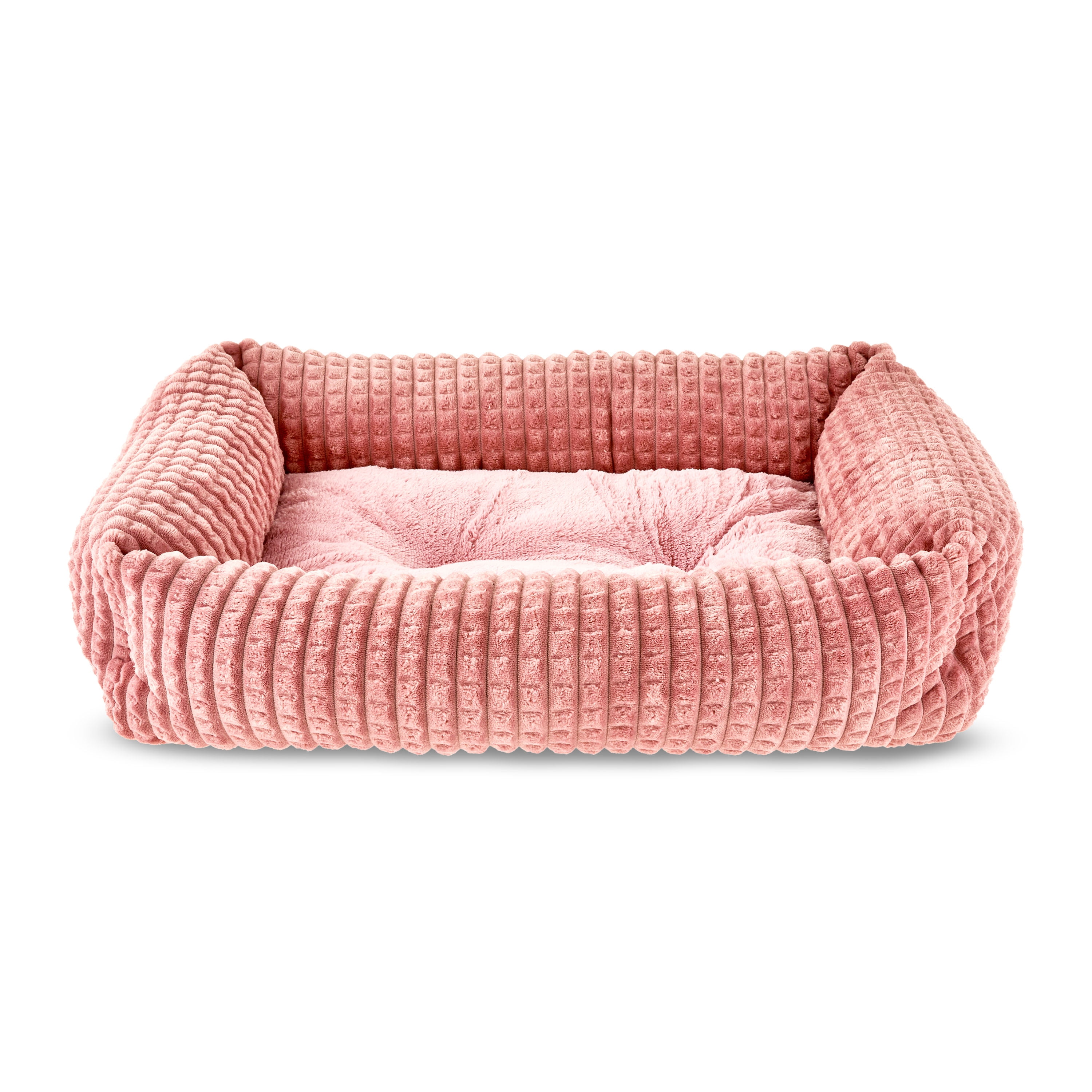 Vibrant Life Medium Flannel Waffle Texture Bolster Cat or Dog Bed, Pink, 21" x 25"