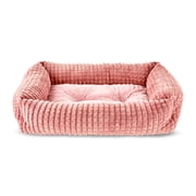 Vibrant Life Medium Flannel Waffle Texture Bolster Cat or Dog Bed, Pink, 21" x 25"