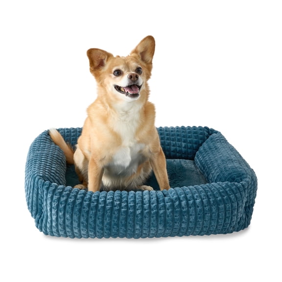 Vibrant Life Medium Flannel Waffle Texture Bolster Cat or Dog Bed, Blue, 21" x 25"
