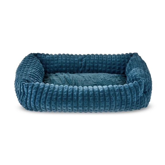 Vibrant Life Small Flannel Waffle Texture Bolster Cat or Dog Bed, Blue, 17" x 21"