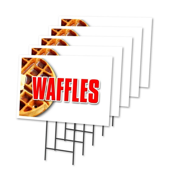 WAFFLES 5 Pack Of 12" x 16" Yard Sign & Stake | Advertise Your Business | Stake Included Image On Both Sides | Made in The USA