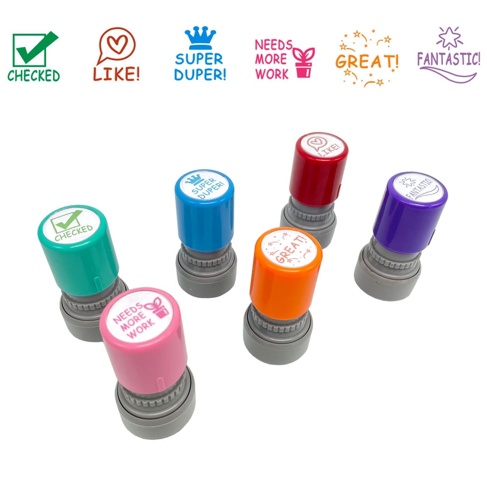 Stamp Joy - 6 Self-Ink Flash Stamp Set Teacher Stamps, Office Stationery Stamps, Pre-Inked (Motivation Set)