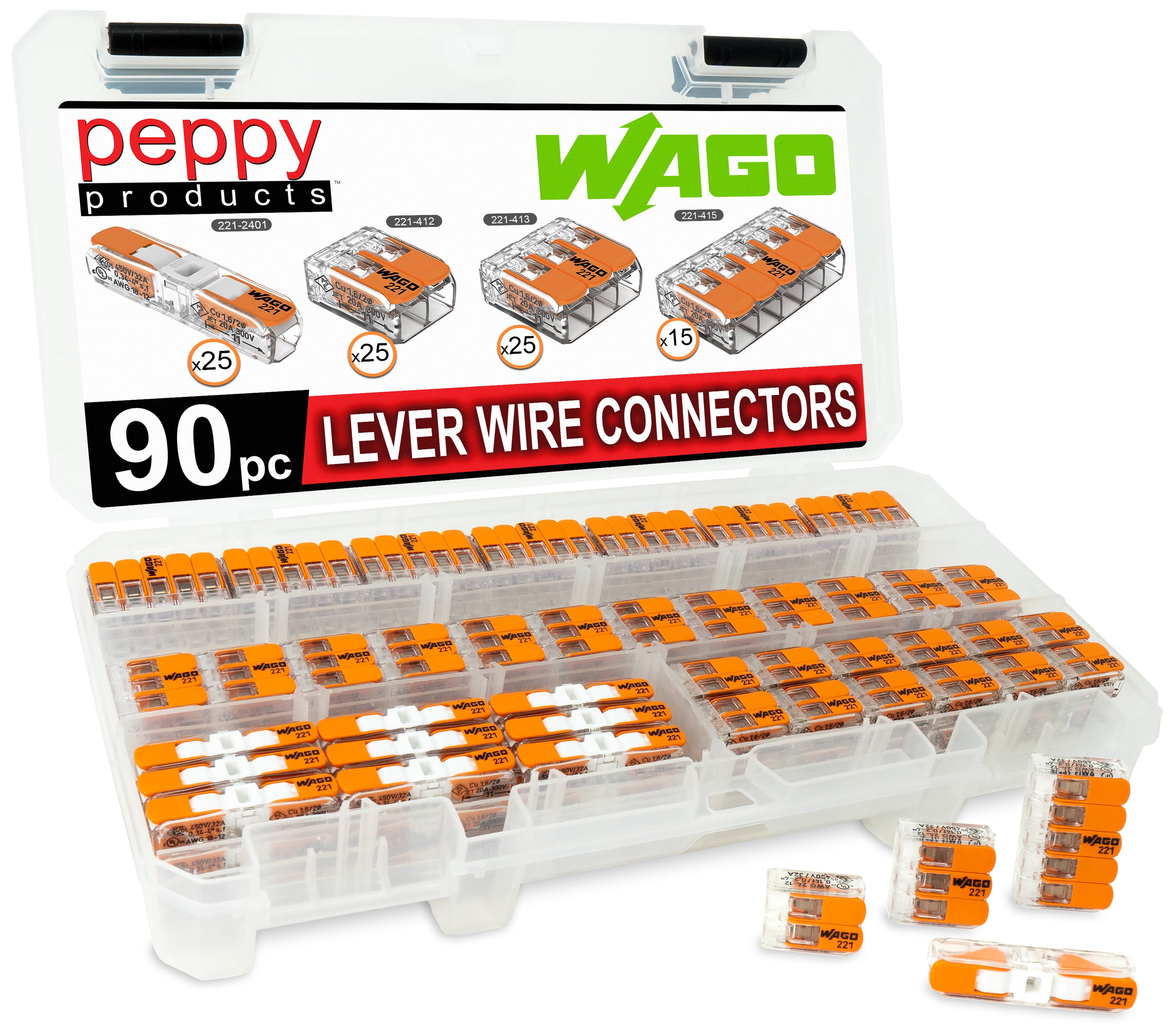 WAGO 221 Lever Nuts 90pc Compact Splicing Wire Connector
