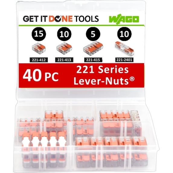 WAGO 221 Series 40pc Compact Splicing Wire Connector Assortment with Case