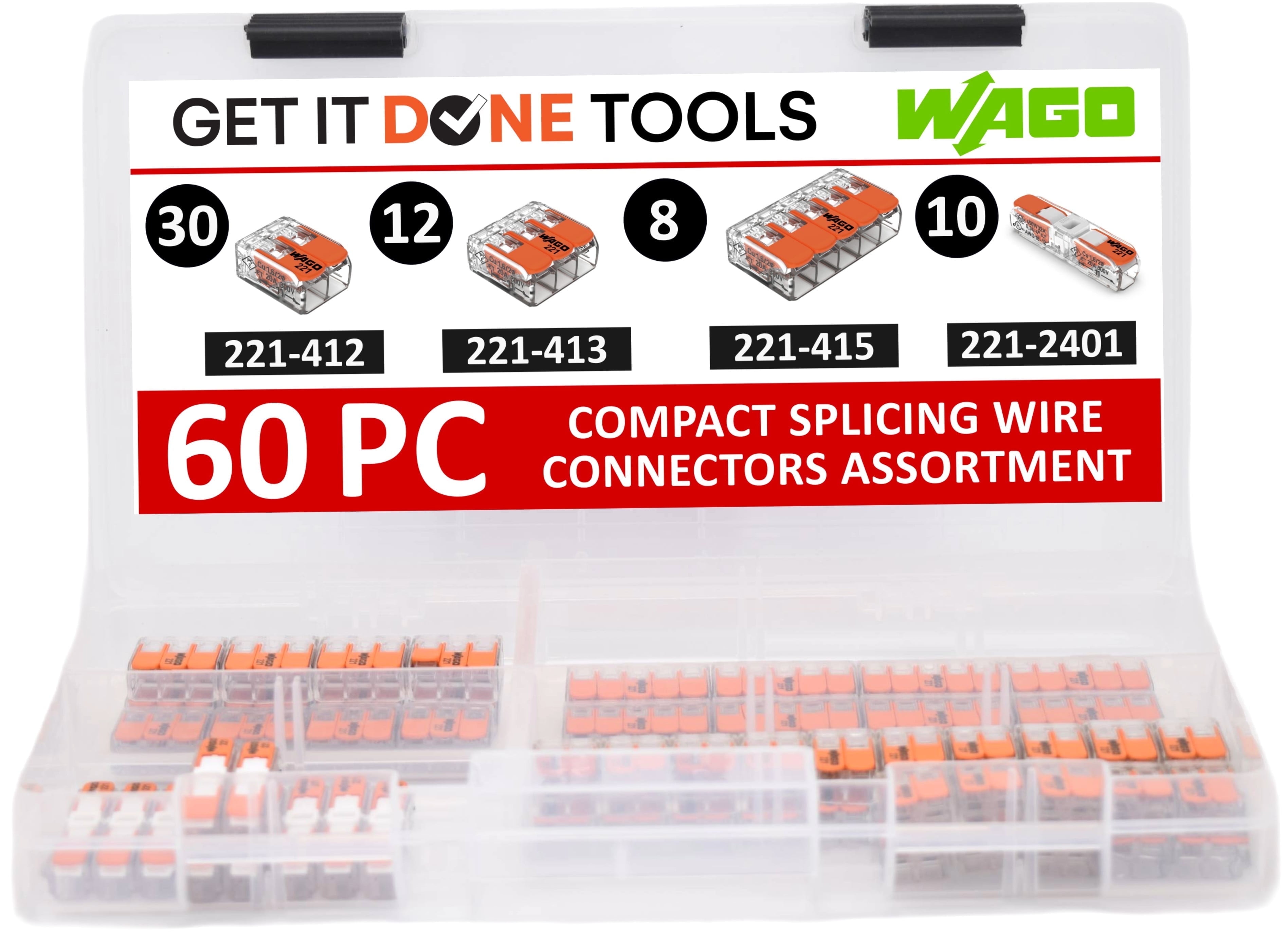 WAGO 221 Series 60pc Lever Nuts Wire Connector Assortment with Case
