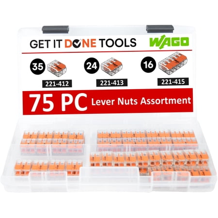 WAGO 221 Series 75pc Lever Nuts Wire Connector Assortment with Case