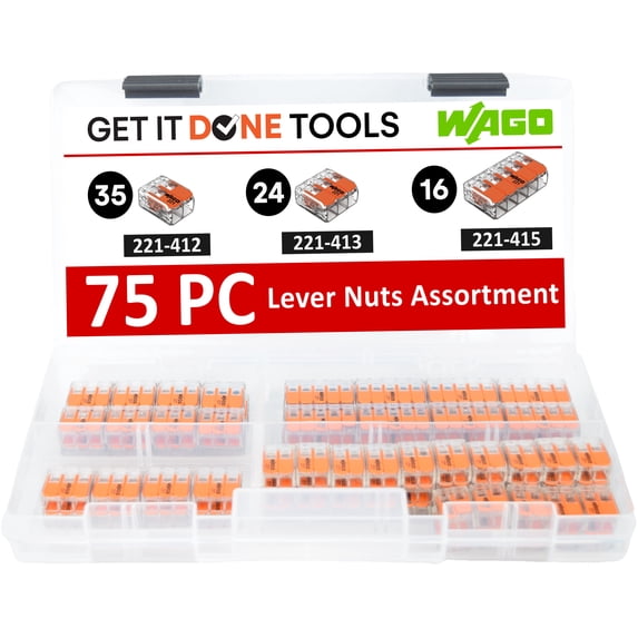 WAGO 221 Series 75pc Lever Nuts Wire Connector Assortment with Case