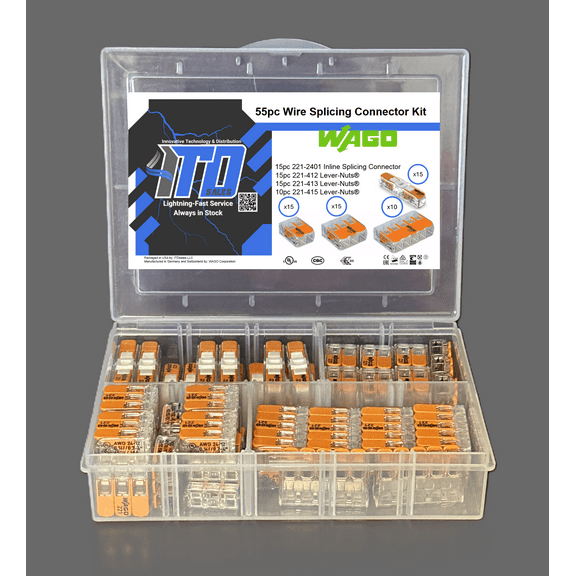 WAGO Lever Nut 55pc Wire Splicing Connector Kit with Case.  WAGO Lever Nuts 221-412, 221-413, 221-415, and 221-2401 included.