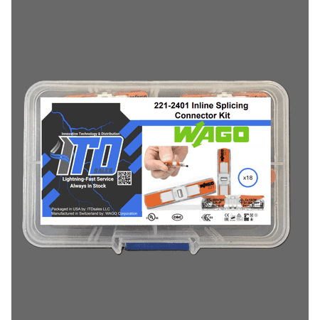 WAGO Lever Nuts 221-2401 Inline Splicing Connectors with Case 18pc