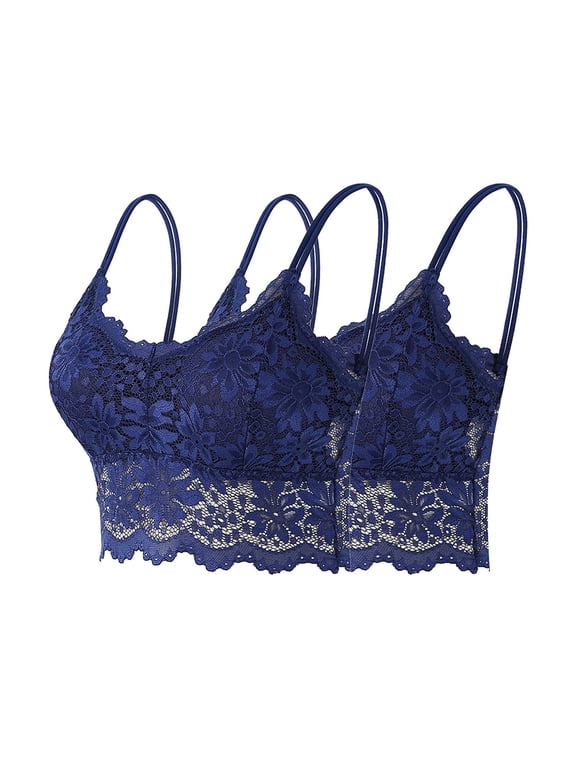 2 Pack Women's Floral Lace Bralette Cami Tops Double Spaghetti Straps Wireless Padded Cropped Camisole for Everyday Layering