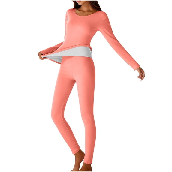 WAGUTH 2 Piece Thermal Underwear Sets for Women Round Neck Long Sleeve Warm Tops & High Waist Pants Base Layer Sets for Fall Winter