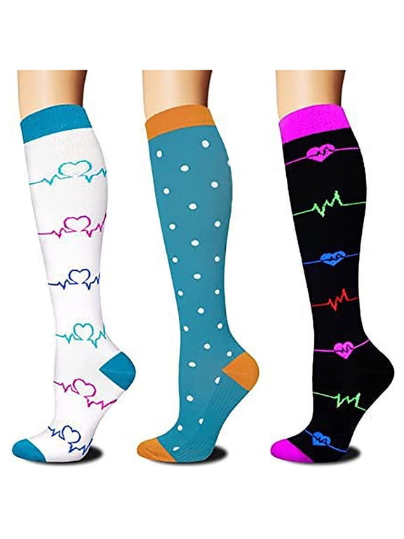 3‑Pack Compression Knee-High Socks for Women Elastic Calf Socks for Sports Running Jump Rope Daily Wear