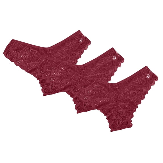 WAGUTH 3 Pack Floral Lace Cheeky Panties for Women Mid Waist Seamless Sheer Briefs Soft Comfortable Underwear for Daily Wear,M