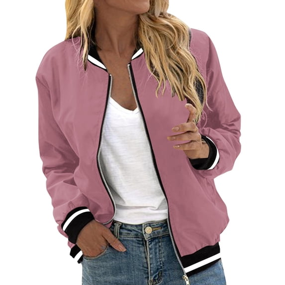 WAGUTH Bomber Jackets for Women Zip Up Soft Lightweight Long Sleeve Casual Jacket for Spring Fall Daily Wear