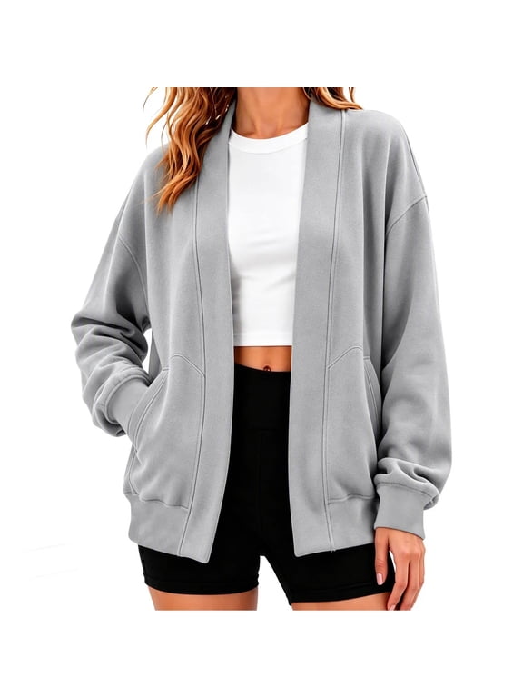 Cardigan Jacket Women Open Front Long Sleeve Loose Casual Lightweight Outwear with Side Pockets