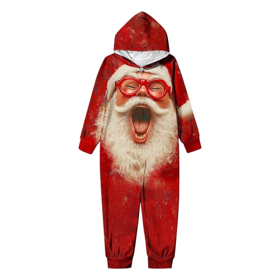 WAGUTH Family Matching Christmas Onesie Hooded Jumpsuits Cute Cartoon Print Zip Up Holiday Loungewear One Piece Pajamas for Xmas Party