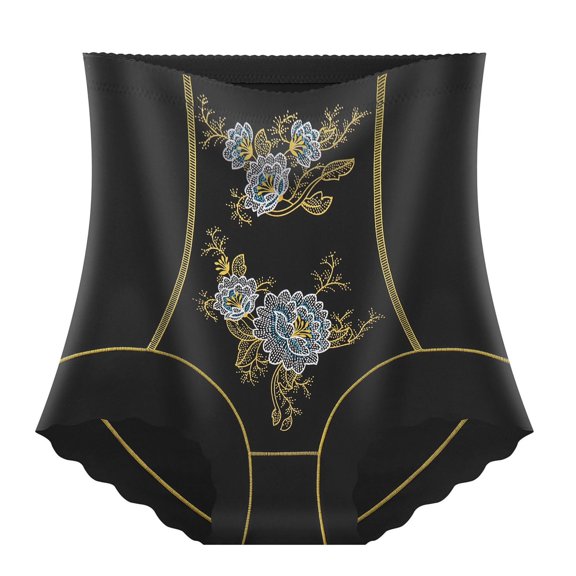 WAGUTH Floral Embroidery Tummy Control Shapewear Briefs for Women High Waist Lifting Anti-Roll Seamless Shaper for Daily & Evening Occasions,Black,XXXXL