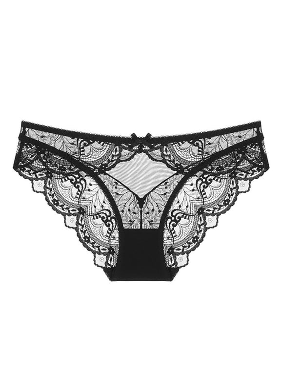 Floral Lace Transparent Panties for Women Breathable Ultra-Thin Mesh Low-Waist Seamless Sheer Underwear with Bow Decor