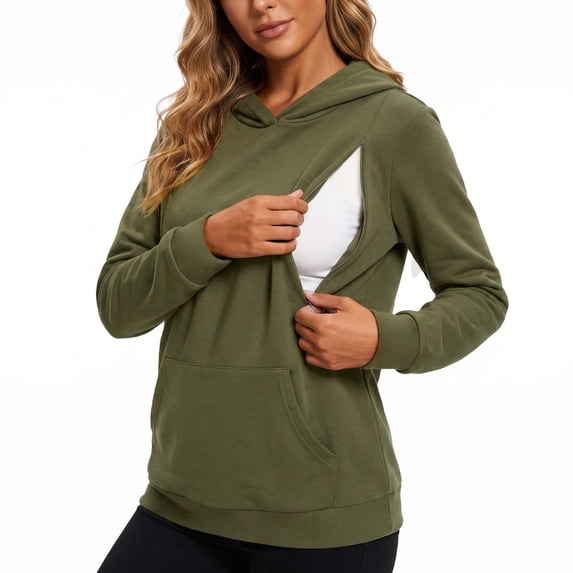 WAGUTH Maternity Nursing Hoodie for Women Long Sleeve Pullover Sweatshirt with Discreet Breastfeeding Zippers and Pocket for Fall Winter