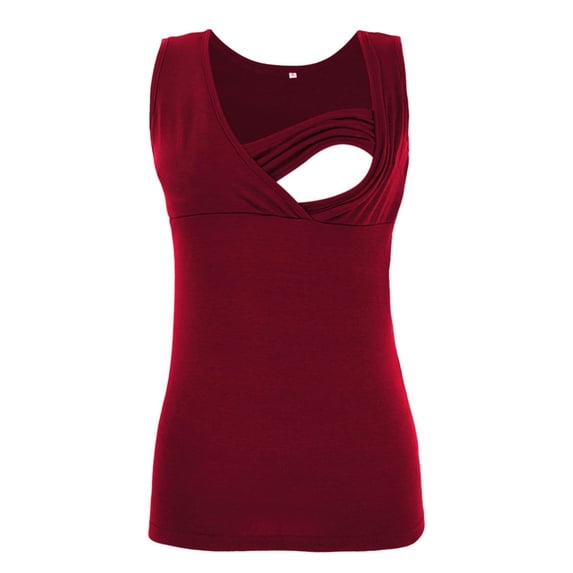 WAGUTH Maternity Nursing Tank Tops Summer Sleeveless V-Neck Breastfeeding Shirts Basic Solid Color Casual Maternity Clothes,Wine,XXL
