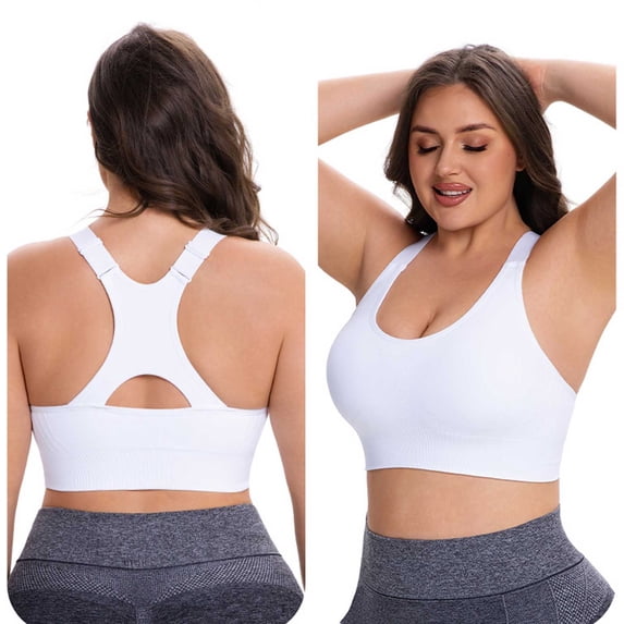 WAGUTH Plus Size Sports Bra for Women Adjustable Straps Racerback Medium Support Workout Yoga Bralette,White,XXL