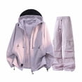 thumbnail image 1 of WAGUTH Women's 2 Piece Casual Outfit Set Hooded Long Sleeve Jacket & Cargo Wide Leg Pants Loose Solid Color Tracksuit with Pockets,L, 1 of 5