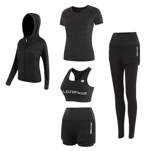 WAGUTH Women's 5 Pieces Workout Outfit Set Quick Dry Athletic Exercise Tracksuit Yoga Running Fitness Clothes