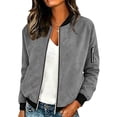 thumbnail image 1 of WAGUTH Women's Casual Bomber Jacket Full-Zip Long Sleeve Coats Soft Lightweight Suede Texture Jacket with Pockets, 1 of 6