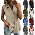 thumbnail image 1 of WAGUTH Women's Cotton Linen Button Down Shirts Sleeveless Notched Lapel Collar Casual Tank Top Blouses for Work Office, 1 of 8