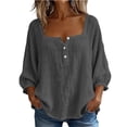 thumbnail image 1 of WAGUTH Women's Cotton Linen Tops 3/4 Puff Sleeve Square Neck Button Down Shirts Summer Casual Tees S-XXL,Gray,L, 1 of 6