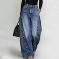 thumbnail image 1 of WAGUTH Women's Denim Pants High Waist Wide Leg Casual Loose Jeans with Metal Eyelet Cutouts for Streetwear, 1 of 6