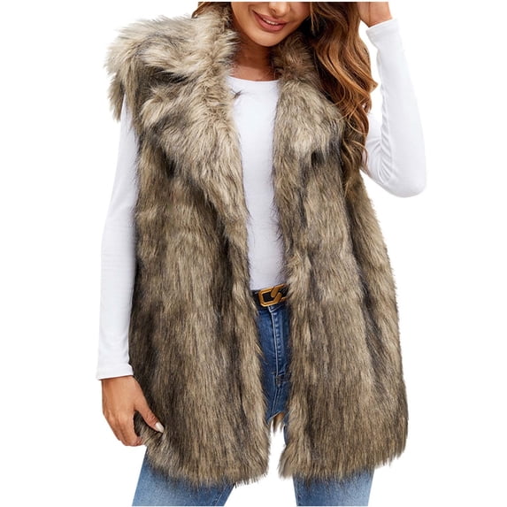 WAGUTH Women's Faux Fur Vest Sleeveless Wide Lapel Collar Open Front Fluffy Waistcoat Casual Layering Outerwear for Fall Winter Daily Wear,XL