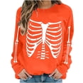 thumbnail image 1 of WAGUTH Women's Halloween Print Sweatshirts Skeleton Rib Cage Graphic Crew Neck Long Sleeve Casual Pullover Tops for Party Outfits,S, 1 of 6