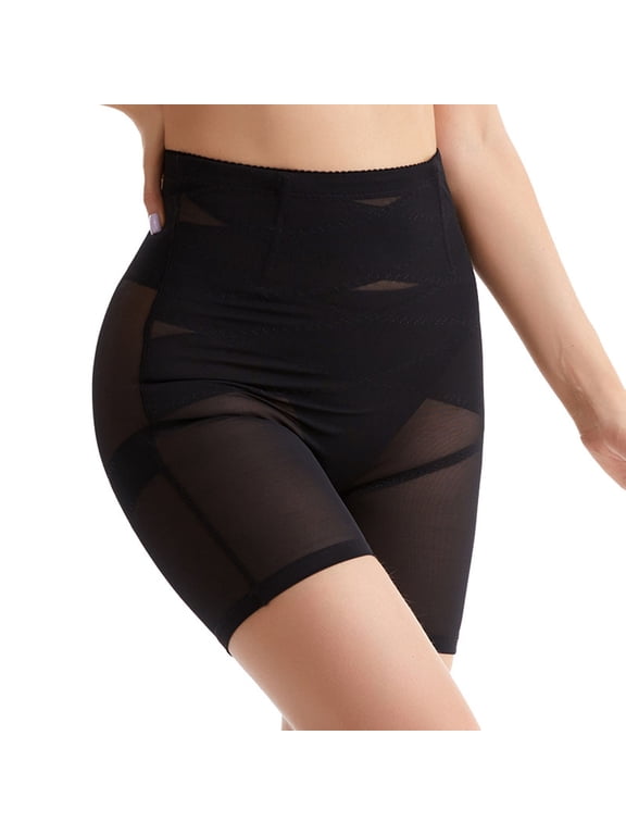 Women's High Waist Mesh Shapewear Shorts Tummy Control Lace Hem Butt Lifting Shaper for Evening Gowns Bridal Occasions,Black,L