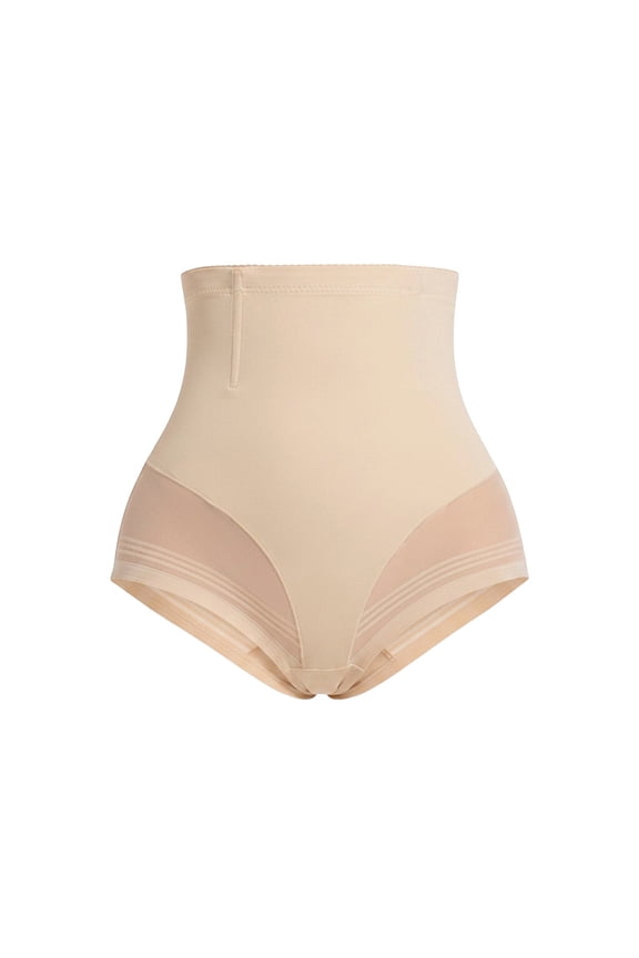 Women's High Waist Shapewear Panties Tummy Control Sheer Mesh Butt Lift Seamless No Show Slimming Underwear for Daily Wear,Beige,S