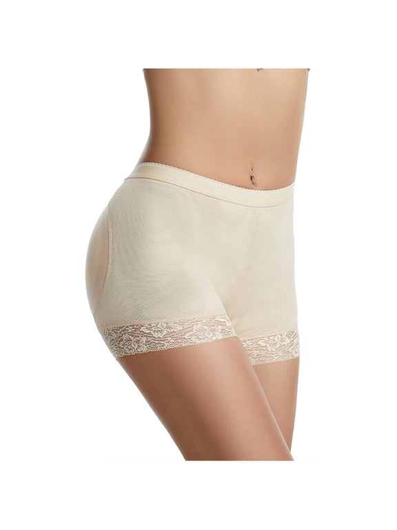 Women's Padded Butt Lifter Shaper Shorts Removable Memory Foam Pads Lace Trim Breathable Booty Enhancer for Daily Wear,Beige,M