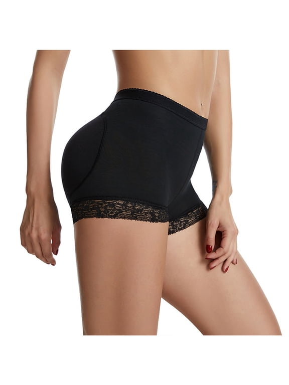 Women's Padded Butt Lifter Shaper Shorts Removable Memory Foam Pads Lace Trim Breathable Booty Enhancer for Daily Wear,Black,XL