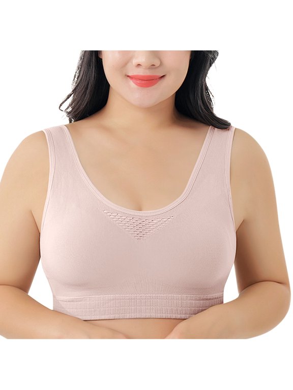 Women's Plus Size Sports Bras Seamless Mesh Breathable Yoga Bra Wide Strap U Neck Wireless Workout Bra,2XL-3XL