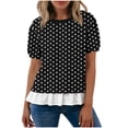 thumbnail image 1 of WAGUTH Women's Polka Dot Print Tops Crew Neck Puff Short Sleeve Casual Blouses with Ruffle Hem for Daily Wear,Black,XL, 1 of 7
