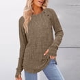 thumbnail image 1 of WAGUTH Women's Ribbed Knit Layering T-Shirts Crew Neck Long Sleeve Curved Hem Tees with Button Detail & Thumb Hole Casual Pullover Tops, 1 of 4