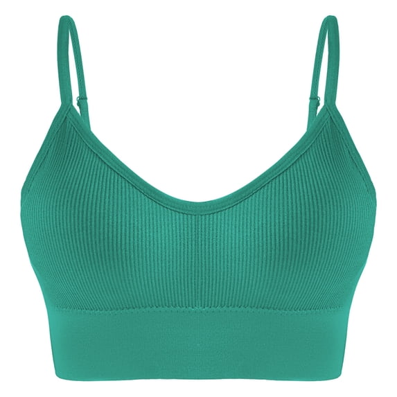 WAGUTH Women's Ribbed Sports Bra V-Neck Adjustable Thin Strap Padded Yoga Bra for Low Impact Workout