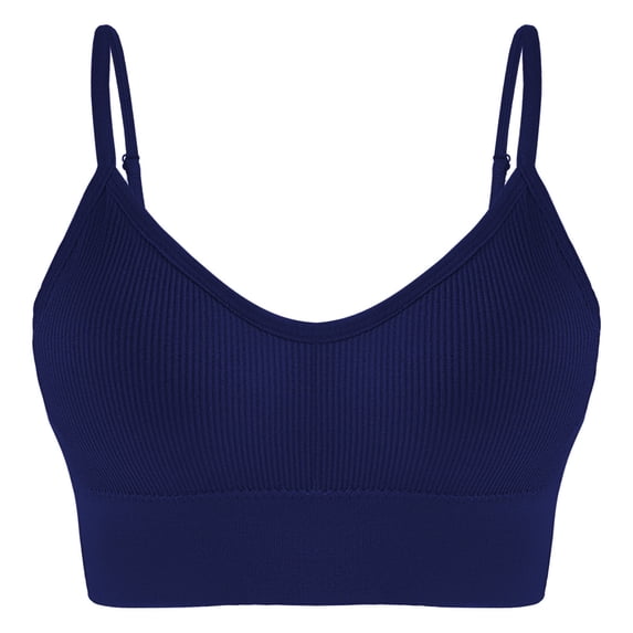 WAGUTH Women's Ribbed Sports Bra V-Neck Adjustable Thin Strap Padded Yoga Bra for Low Impact Workout