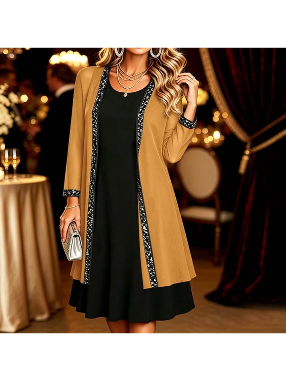 Women's Solid Chiffon Open Front Long Cardigan Jacket Elegant Long Sleeve Cover Up with Sequin Trim Evening Party Cocktail Sheer Outerwear,M