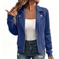 thumbnail image 1 of WAGUTH Women's Solid Jacquard Jackets Lapel Collar Slim Fit Cropped Coat with Multi Zipper Pocket for Spring Fall Street Daily Outfits,Blue,XL, 1 of 8