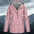 thumbnail image 1 of WAGUTH Women's Striped Lined Waterproof Hooded Rain Jackets Drawstring Hood Snap Zip Windproof Coats with Multi Pockets, 1 of 6