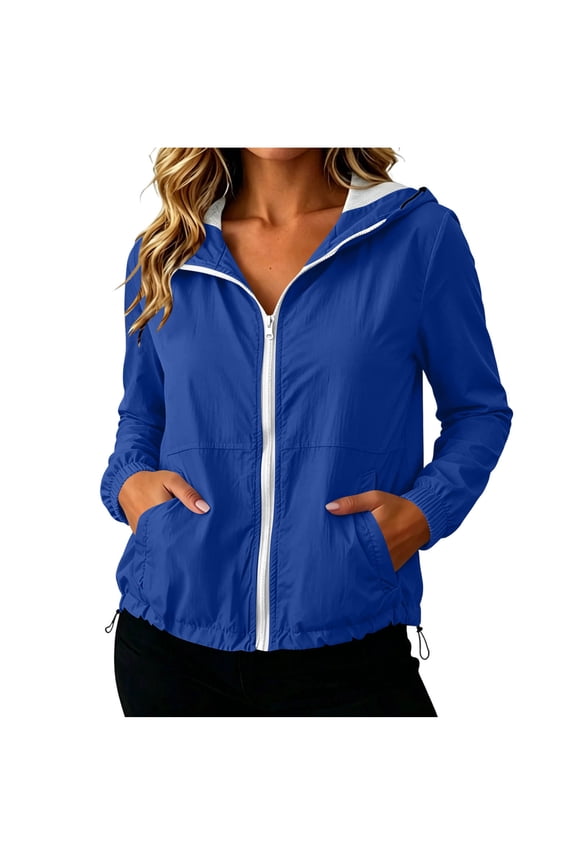 Women's Sun Protection Hooded Jackets Mesh Lined Zip Up Lightweight Athletic Jacket for Fall Winter Casual Sports,Blue,S
