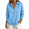 thumbnail image 1 of WAGUTH Womens Collared Henley Sweatshirt Long Sleeve Half Snap Button Pullover Loose Solid Color Casual Tops with Side Pockets, 1 of 7
