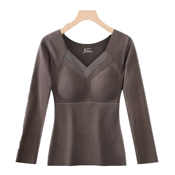 WAGUTH Womens Graphene Thermal Tops Long Sleeve V-Neck Seamless Warm Underwear Shirts with Support Bust Pads for Fall Winter